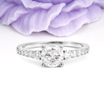Classic Pavé-Set Ring: Simple 4-Prong Round Cut Moissanite Engagement Ring - Additional view