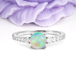 Classic Pavé-Set Ring: Simple 4-Prong Round Cut Fire Opal Engagement Ring - Additional view