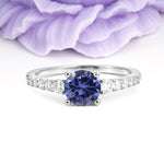 Classic Pavé-Set Ring: Simple 4-Prong Round Cut Tanzanite Engagement Ring - Additional view