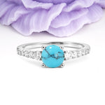 Classic Pavé-Set Ring: Simple 4-Prong Round Cut Turquoise Engagement Ring - Additional view