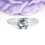 Classic Pavé-Set Ring: Simple 4-Prong Round Cut Moss Agate Engagement Ring - Additional view
