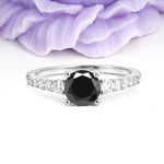 Classic Pavé-Set Ring: Simple 4-Prong Round Cut Black Onyx Engagement Ring - Additional view