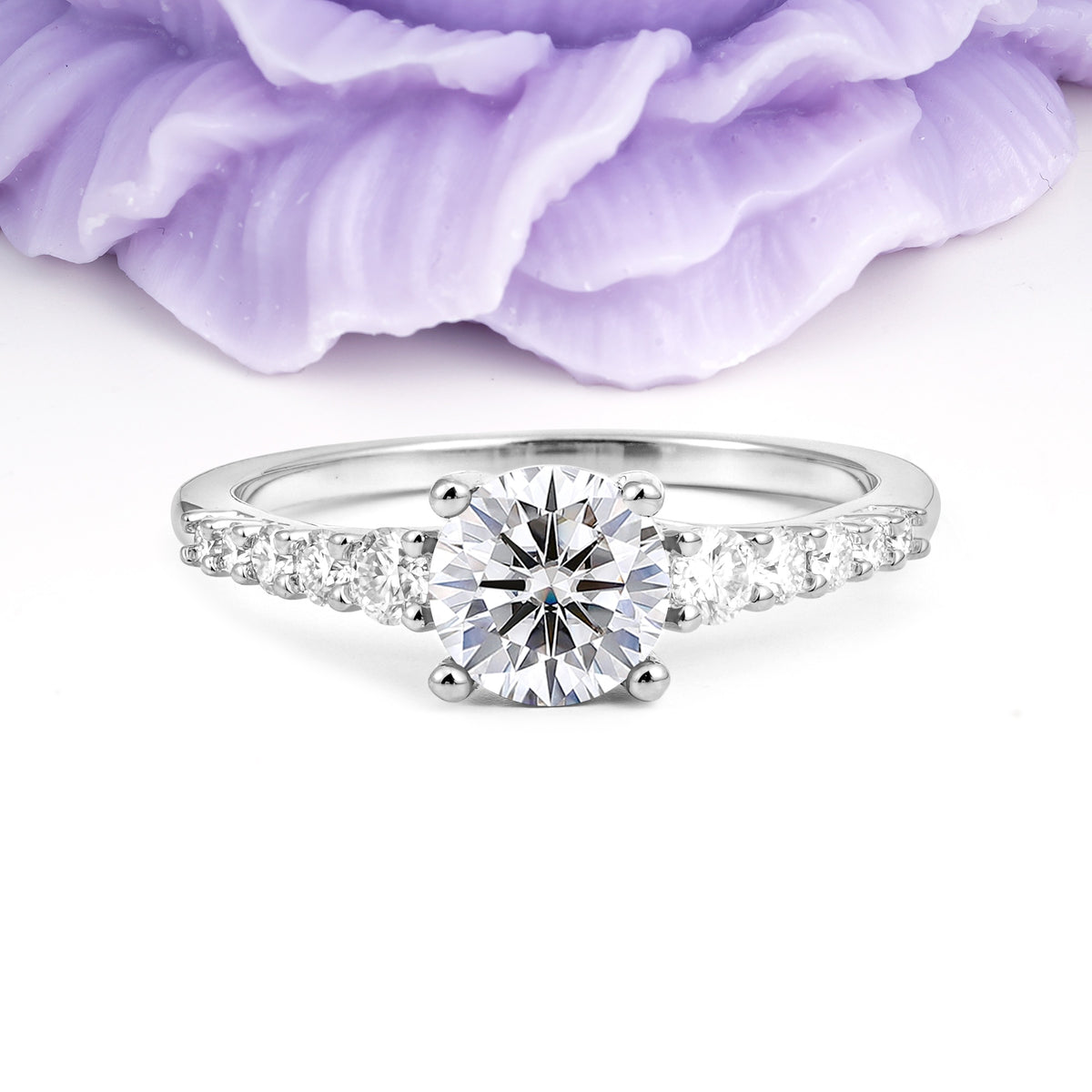 Classic Pavé-Set Ring: Simple 4-Prong Round Cut Lab Diamond Engagement Ring - Additional view