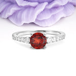 Classic Pavé-Set Ring: Simple 4-Prong Round Cut Garnet Engagement Ring - Additional view