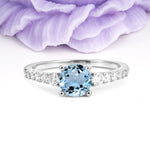 Classic Pavé-Set Ring: Simple 4-Prong Round Cut Aquamarine Engagement Ring - Additional view