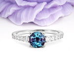 Classic Pavé-Set Ring: Simple 4-Prong Round Cut Alexandrite Engagement Ring - Additional view