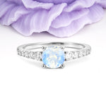 Classic Pavé-Set Ring: Simple 4-Prong Round Cut Moonstone Engagement Ring - Additional view