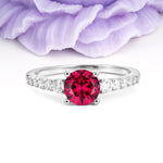 Classic Pavé-Set Ring: Simple 4-Prong Round Cut Ruby Engagement Ring - Additional view