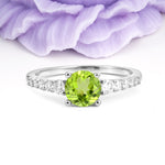 Classic Pavé-Set Ring: Simple 4-Prong Round Cut Peridot Engagement Ring - Additional view