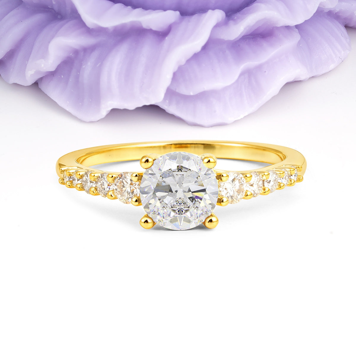 Classic Pavé-Set Ring: Simple 4-Prong Round Cut Moissanite Engagement Ring - Additional view