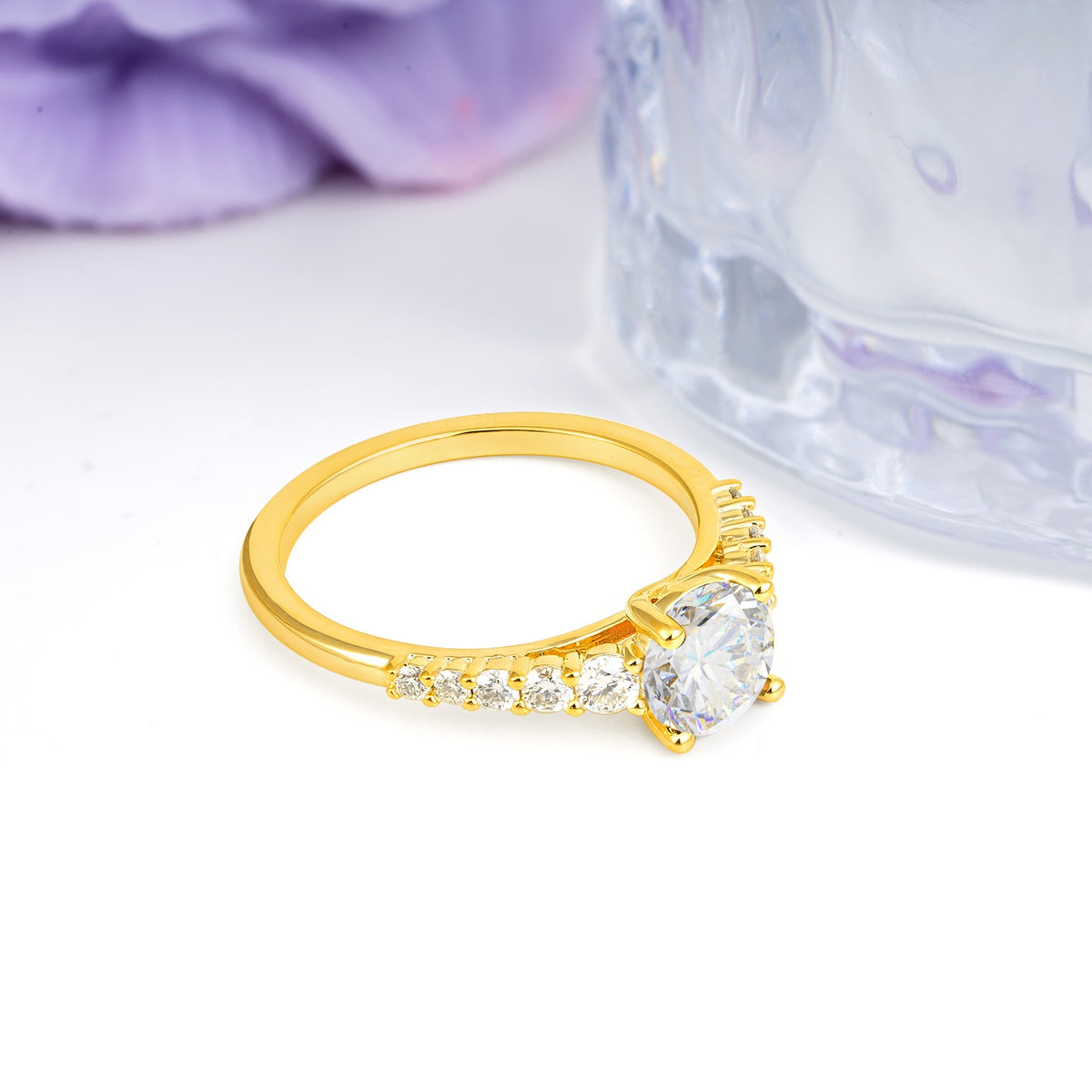 Classic Pavé-Set Ring: Simple 4-Prong Round Cut Moissanite Engagement Ring - Additional view
