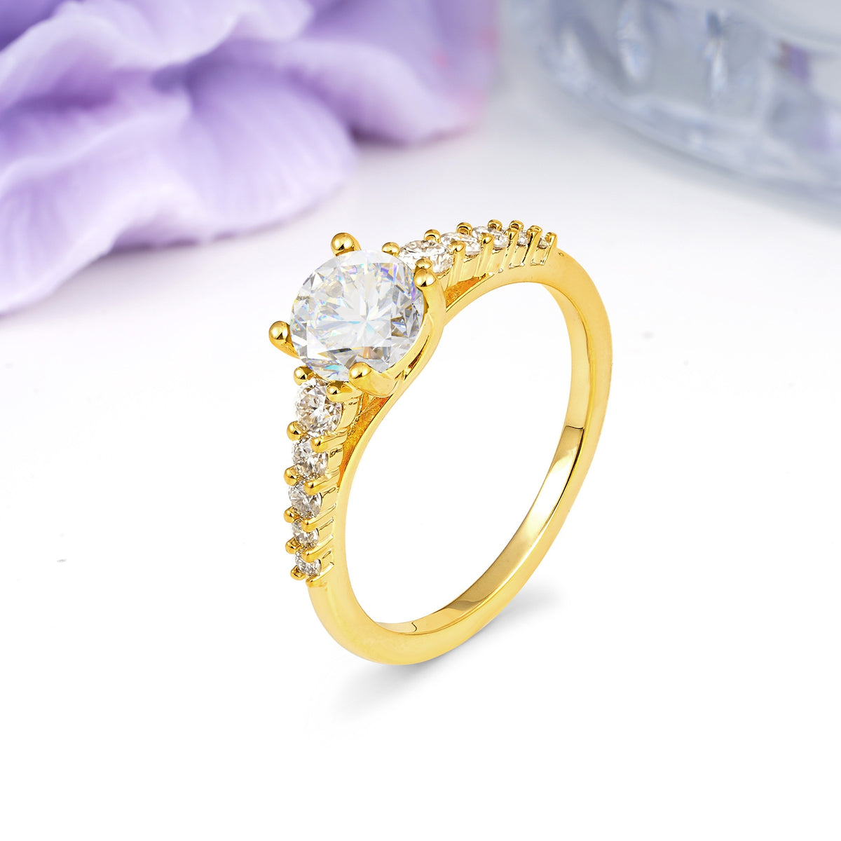Classic Pavé-Set Ring: Simple 4-Prong Round Cut Moissanite Engagement Ring - Additional view