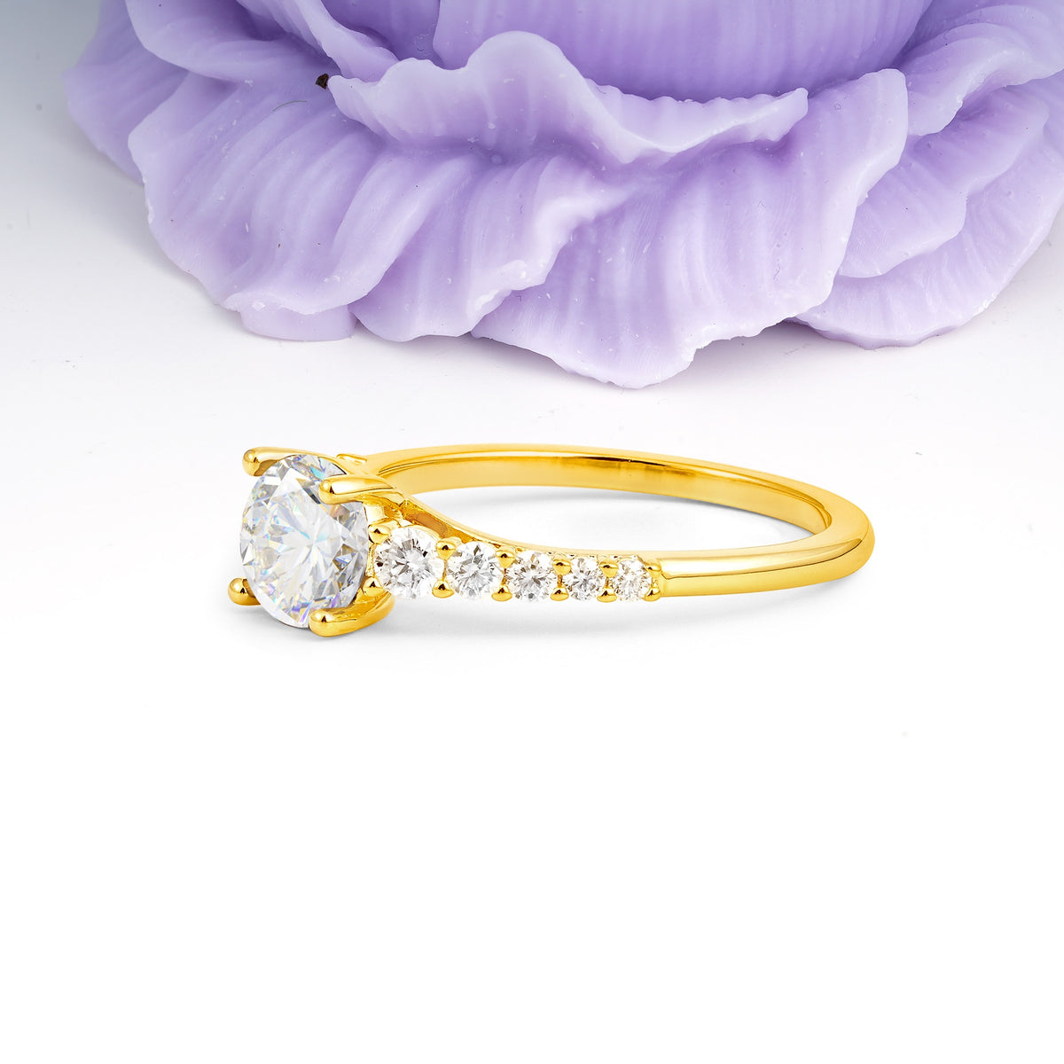 Classic Pavé-Set Ring: Simple 4-Prong Round Cut Moissanite Engagement Ring - Additional view
