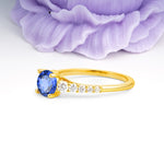 Classic Pavé-Set Ring: Simple 4-Prong Round Cut Sapphire Engagement Ring - Additional view