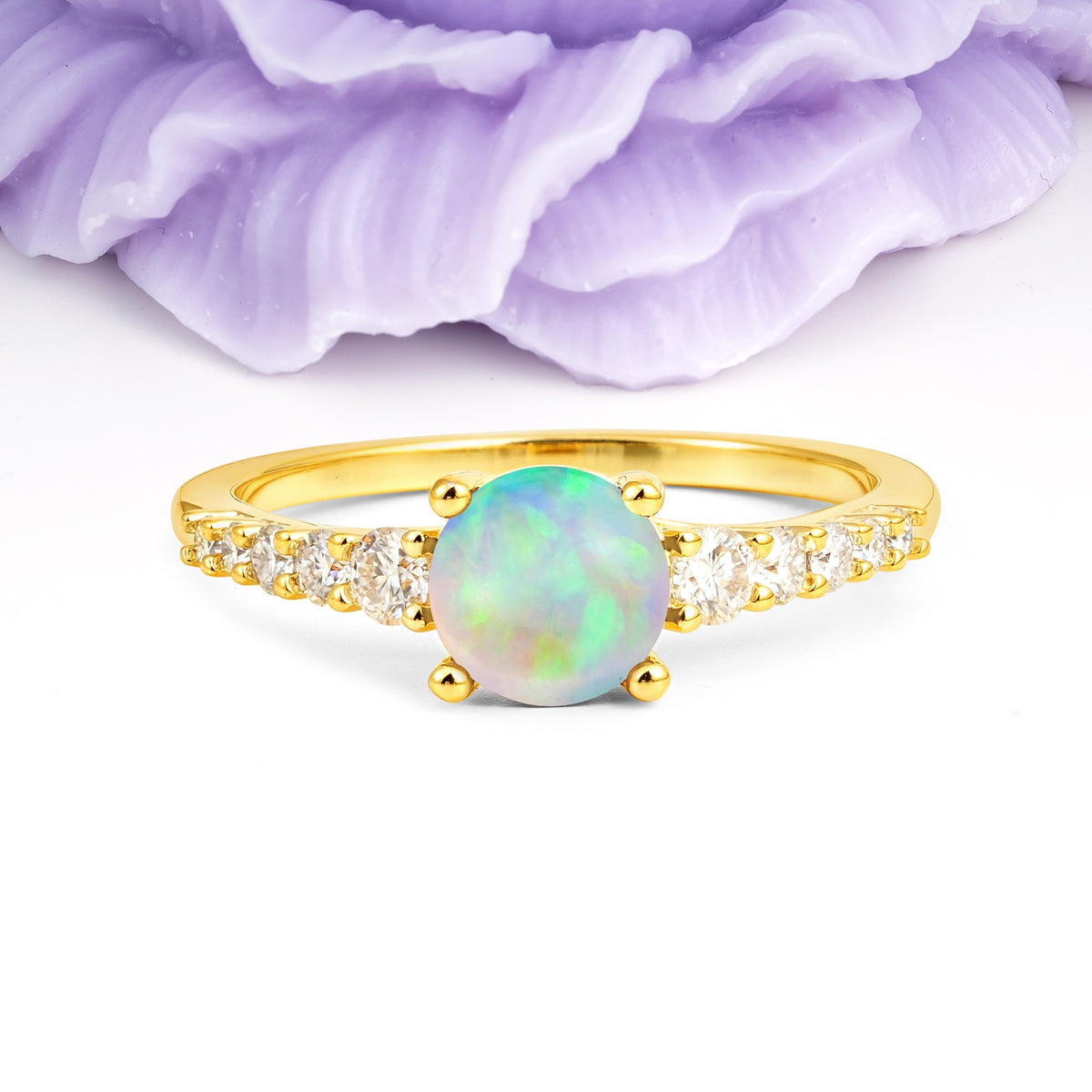 Classic Pavé-Set Ring: Simple 4-Prong Round Cut Fire Opal Engagement Ring - Additional view
