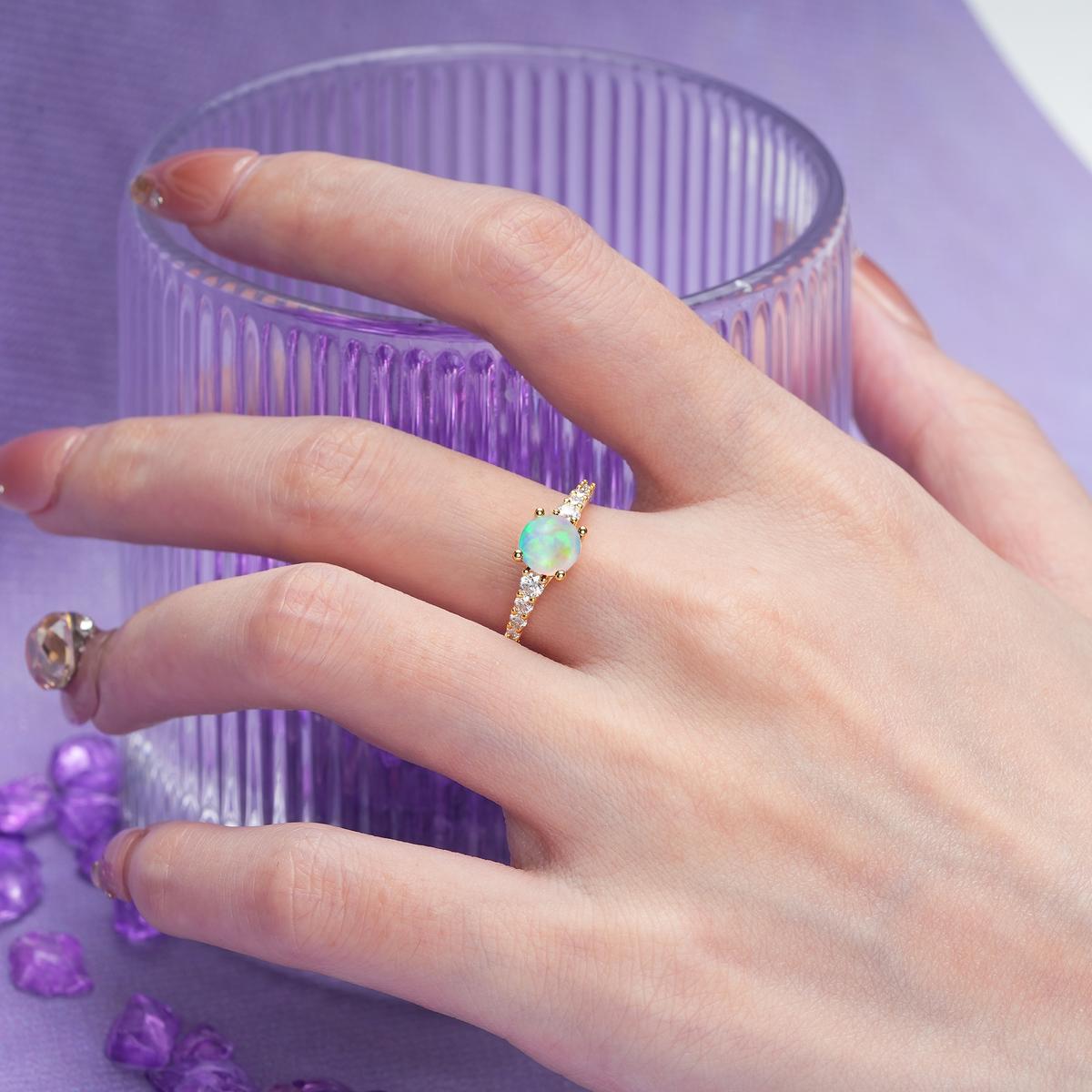 Classic Pavé-Set Ring: Simple 4-Prong Round Cut Fire Opal Engagement Ring