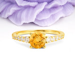 Classic Pavé-Set Ring: Simple 4-Prong Round Cut Citrine Engagement Ring - Additional view