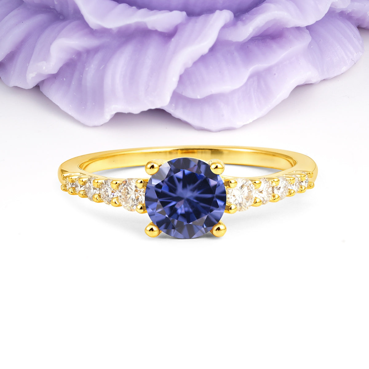 Classic Pavé-Set Ring: Simple 4-Prong Round Cut Tanzanite Engagement Ring - Additional view