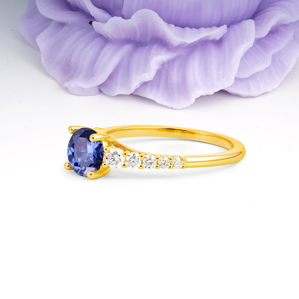 Classic Pavé-Set Ring: Simple 4-Prong Round Cut Tanzanite Engagement Ring - Additional view