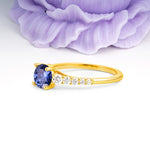 Classic Pavé-Set Ring: Simple 4-Prong Round Cut Tanzanite Engagement Ring - Additional view