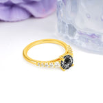 Classic Pavé-Set Ring: Simple 4-Prong Round Cut Black Rutilated Quartz Engagement Ring - Additional view