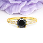 Classic Pavé-Set Ring: Simple 4-Prong Round Cut Black Onyx Engagement Ring - Additional view