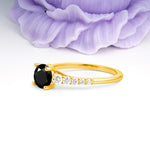 Classic Pavé-Set Ring: Simple 4-Prong Round Cut Black Onyx Engagement Ring - Additional view