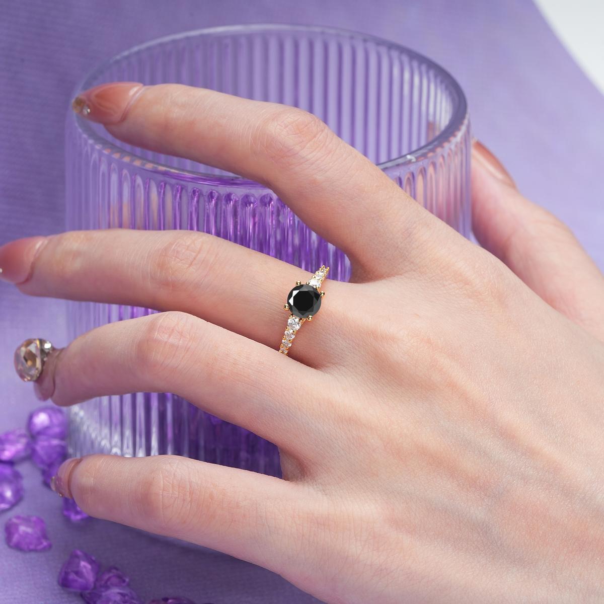 Classic Pavé-Set Ring: Simple 4-Prong Round Cut Black Onyx Engagement Ring