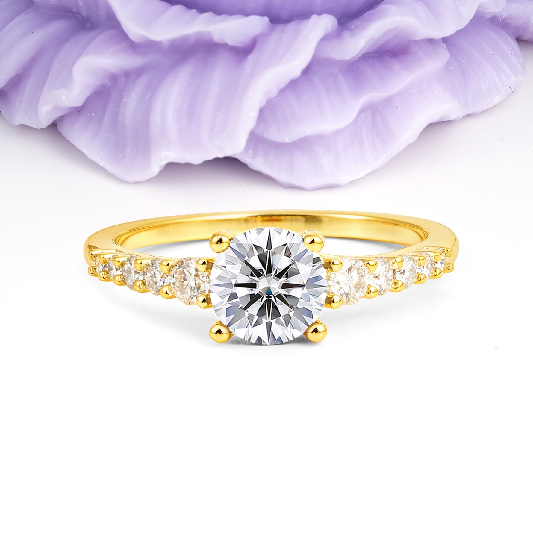 Classic Pavé-Set Ring: Simple 4-Prong Round Cut Lab Diamond Engagement Ring - Additional view
