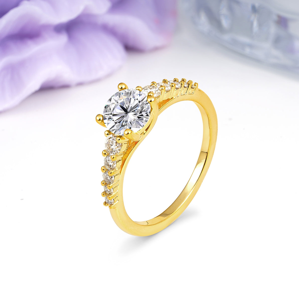 Classic Pavé-Set Ring: Simple 4-Prong Round Cut Lab Diamond Engagement Ring - Additional view
