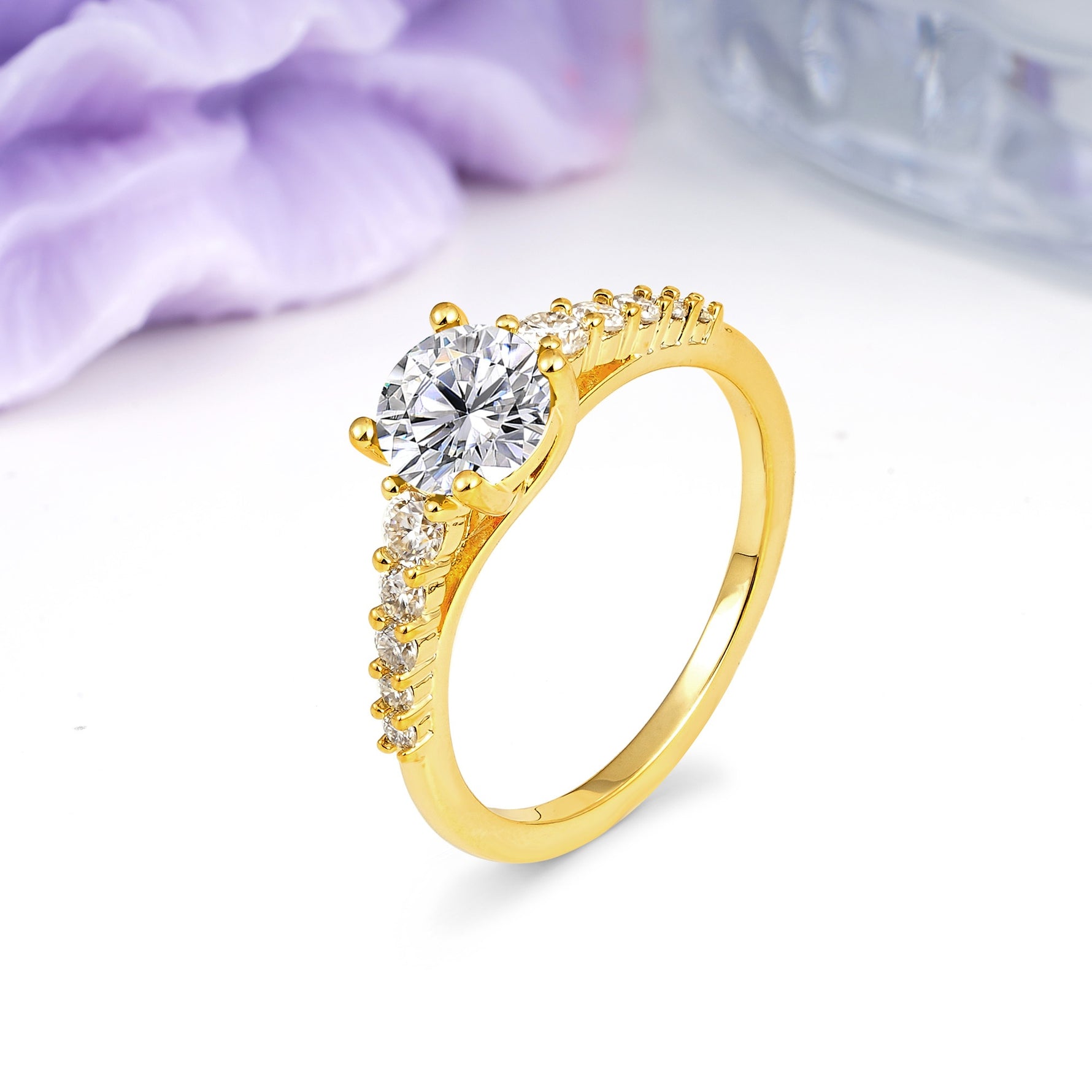 Classic Pavé-Set Ring: Simple 4-Prong Round Cut Lab Diamond Engagement Ring - Additional view