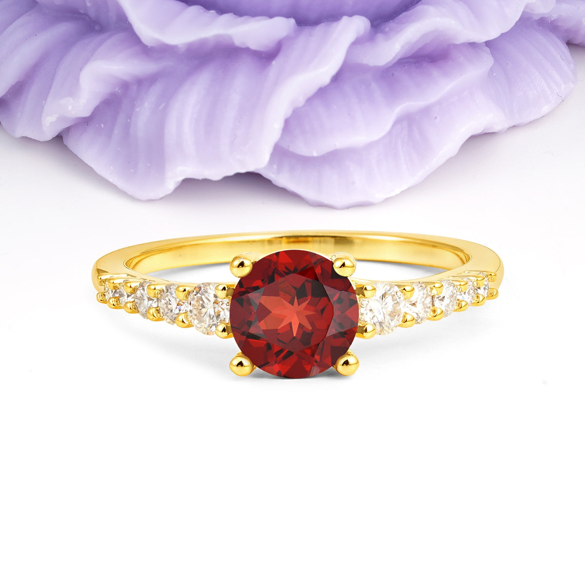 Classic Pavé-Set Ring: Simple 4-Prong Round Cut Garnet Engagement Ring - Additional view