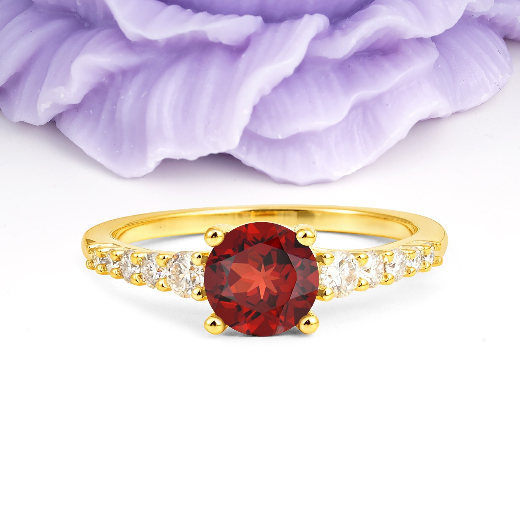 Classic Pavé-Set Ring: Simple 4-Prong Round Cut Garnet Engagement Ring - Additional view