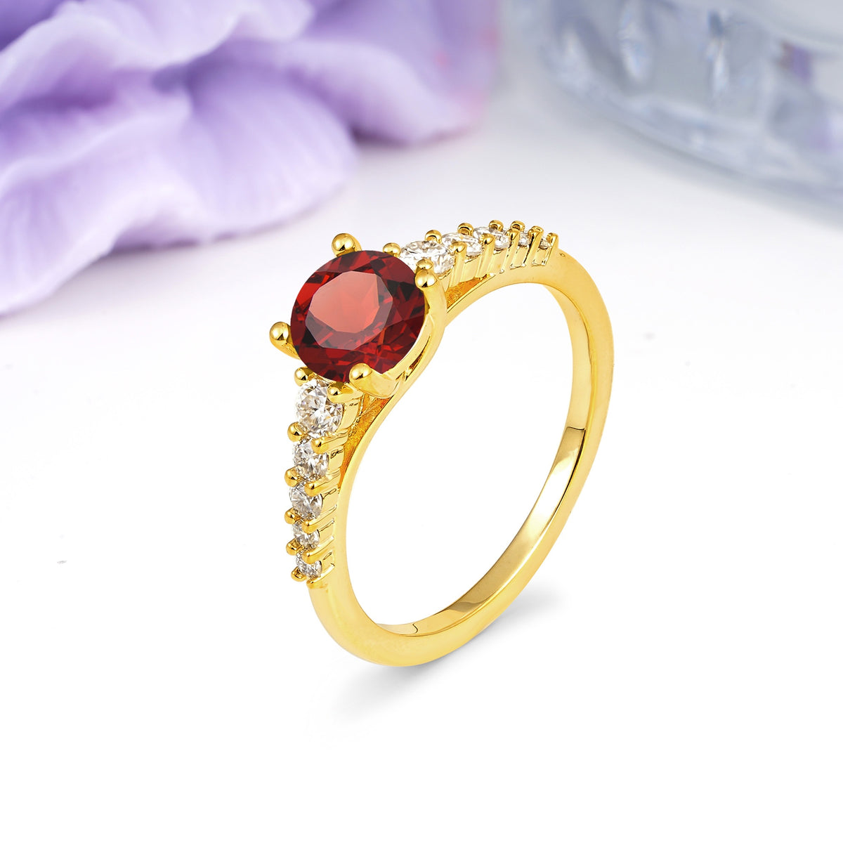 Classic Pavé-Set Ring: Simple 4-Prong Round Cut Garnet Engagement Ring - Additional view