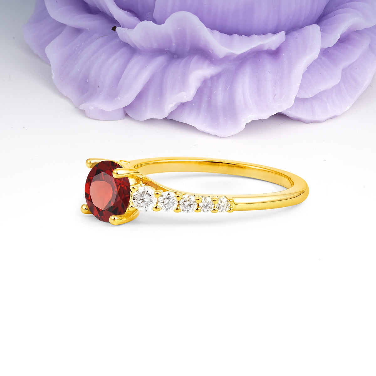 Classic Pavé-Set Ring: Simple 4-Prong Round Cut Garnet Engagement Ring - Additional view