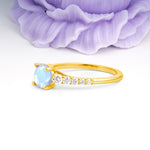 Classic Pavé-Set Ring: Simple 4-Prong Round Cut Moonstone Engagement Ring - Additional view