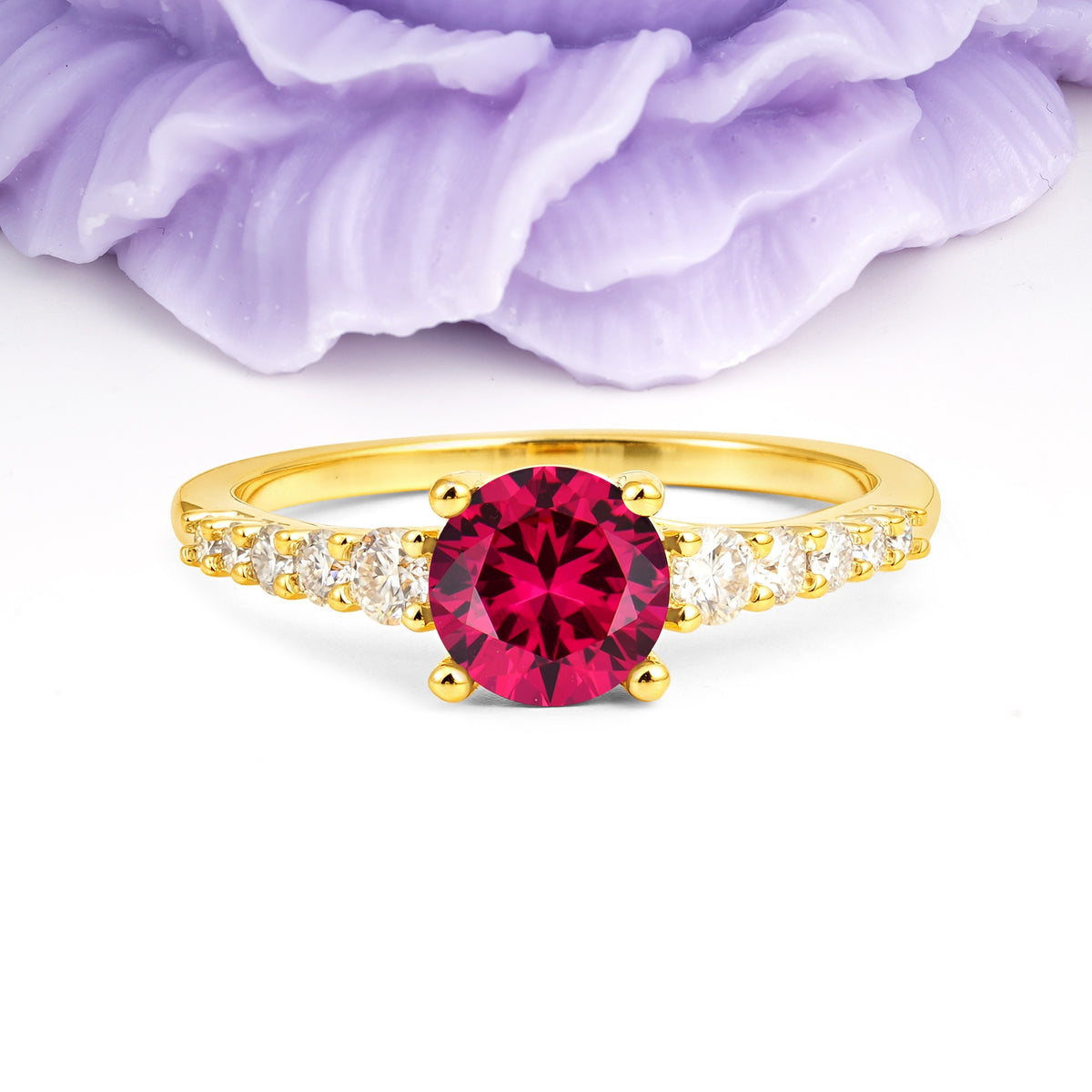 Classic Pavé-Set Ring: Simple 4-Prong Round Cut Ruby Engagement Ring - Additional view