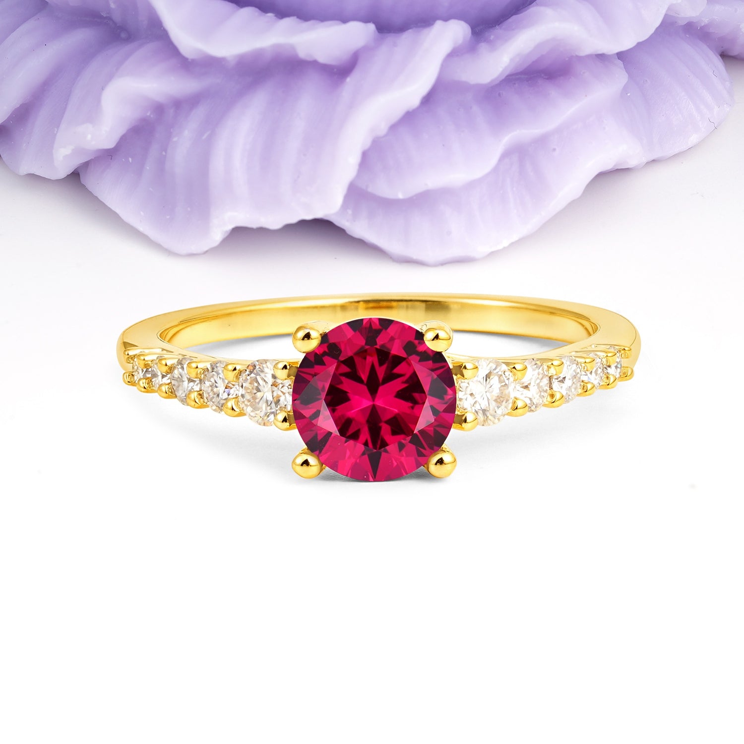 Classic Pavé-Set Ring: Simple 4-Prong Round Cut Ruby Engagement Ring - Additional view