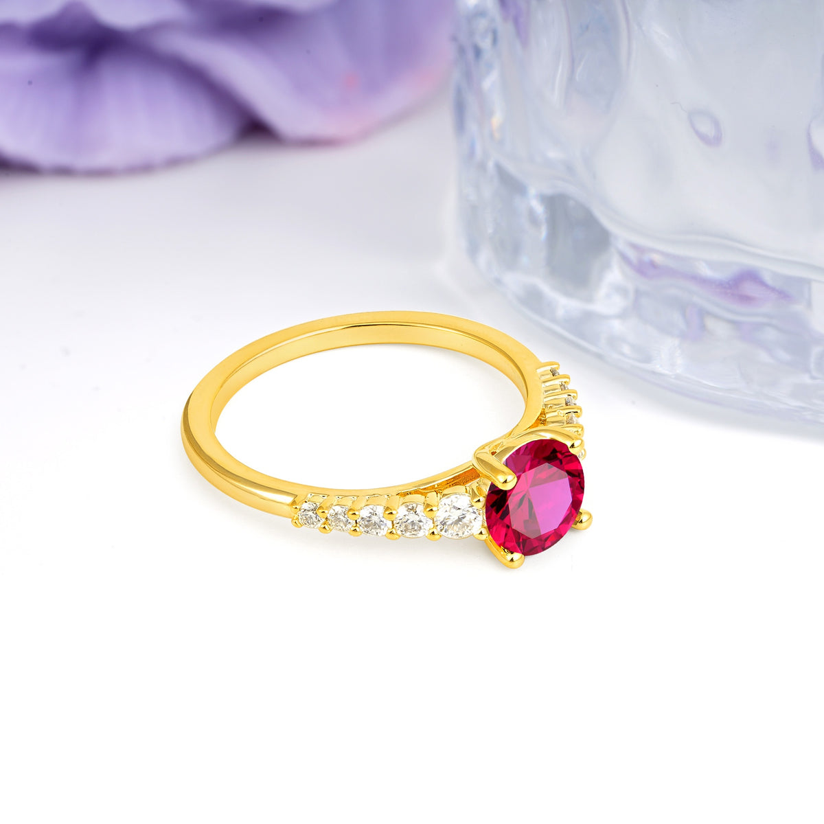 Classic Pavé-Set Ring: Simple 4-Prong Round Cut Ruby Engagement Ring - Additional view