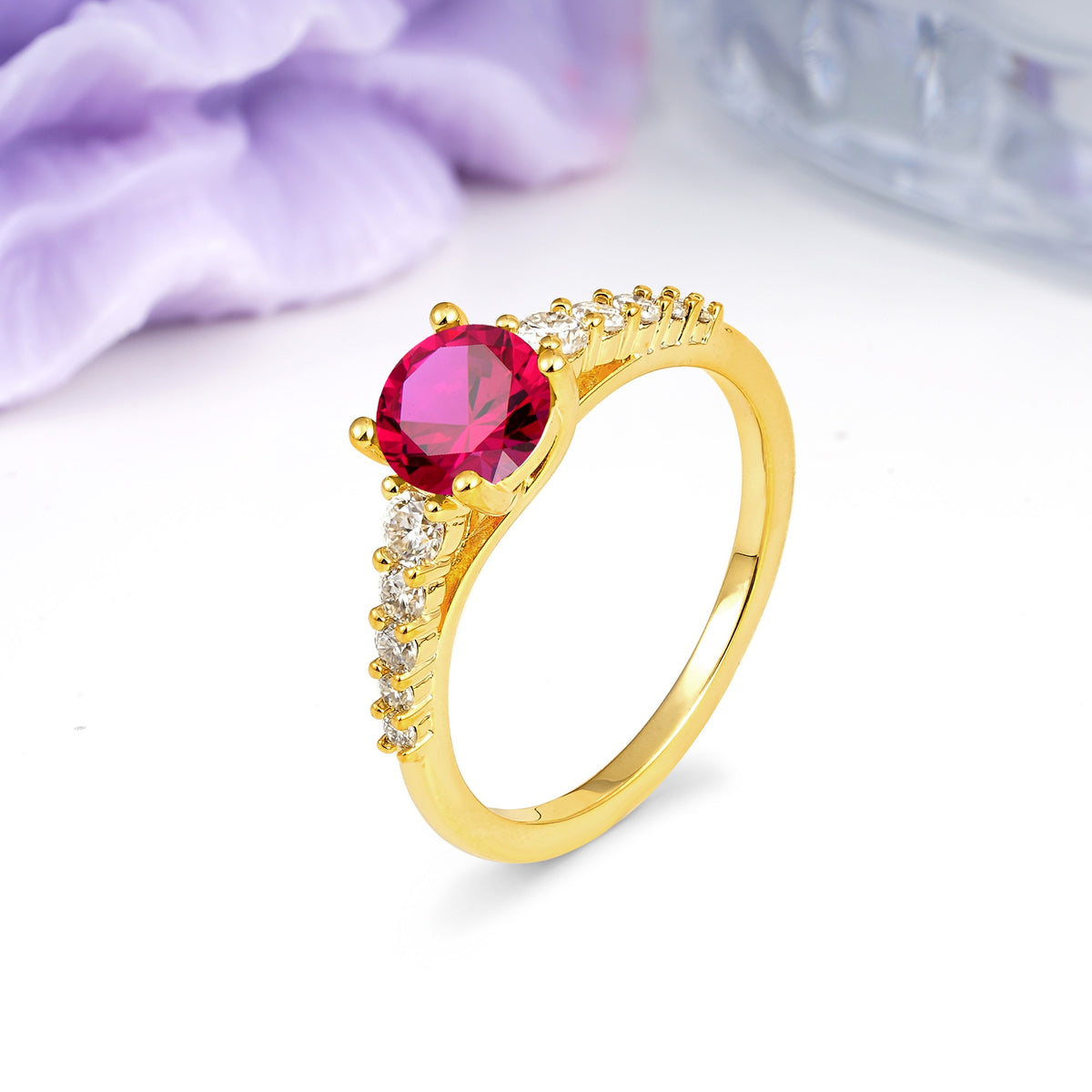 Classic Pavé-Set Ring: Simple 4-Prong Round Cut Ruby Engagement Ring - Additional view
