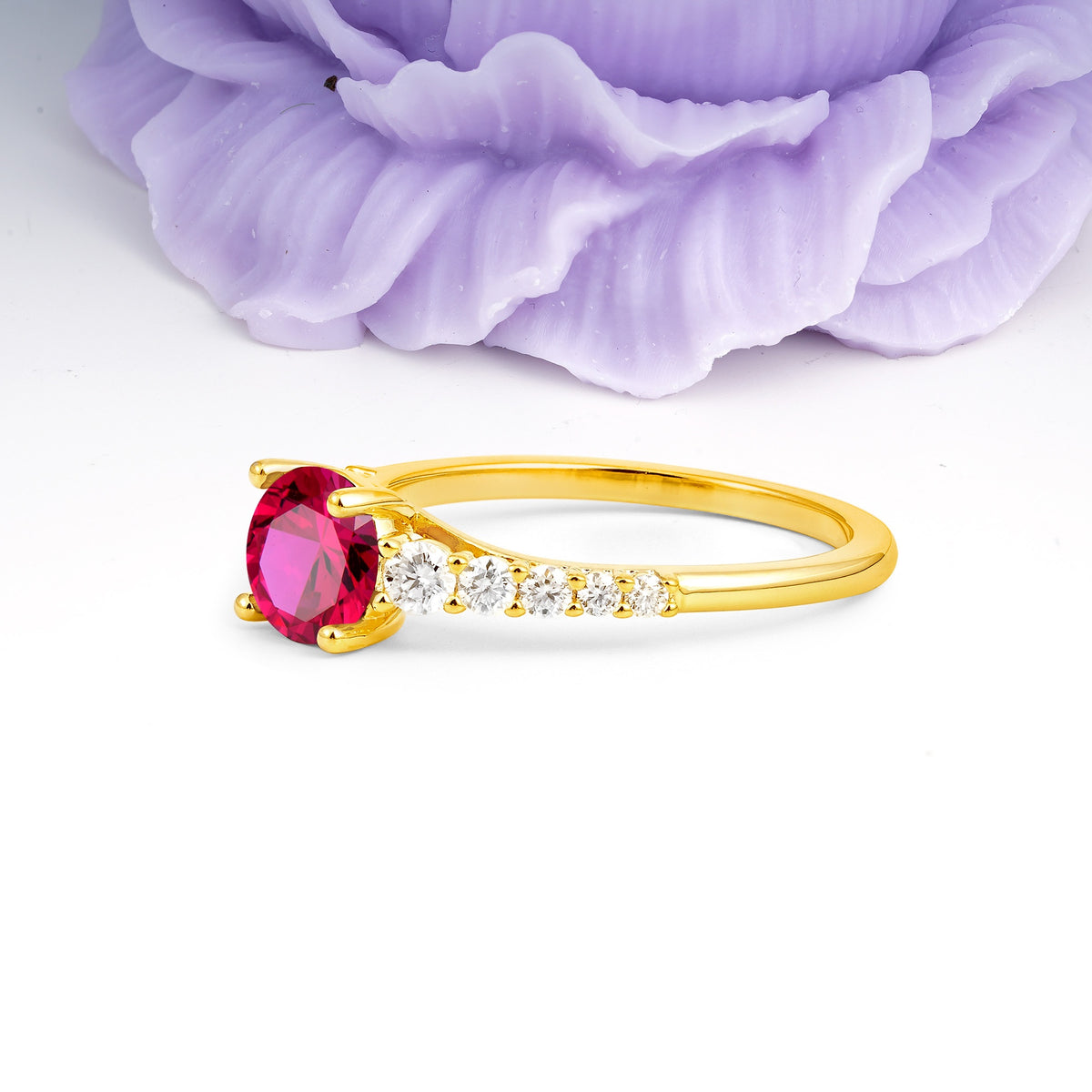 Classic Pavé-Set Ring: Simple 4-Prong Round Cut Ruby Engagement Ring - Additional view