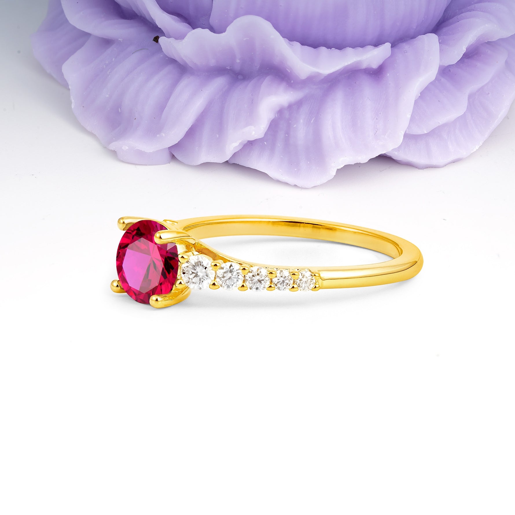 Classic Pavé-Set Ring: Simple 4-Prong Round Cut Ruby Engagement Ring - Additional view