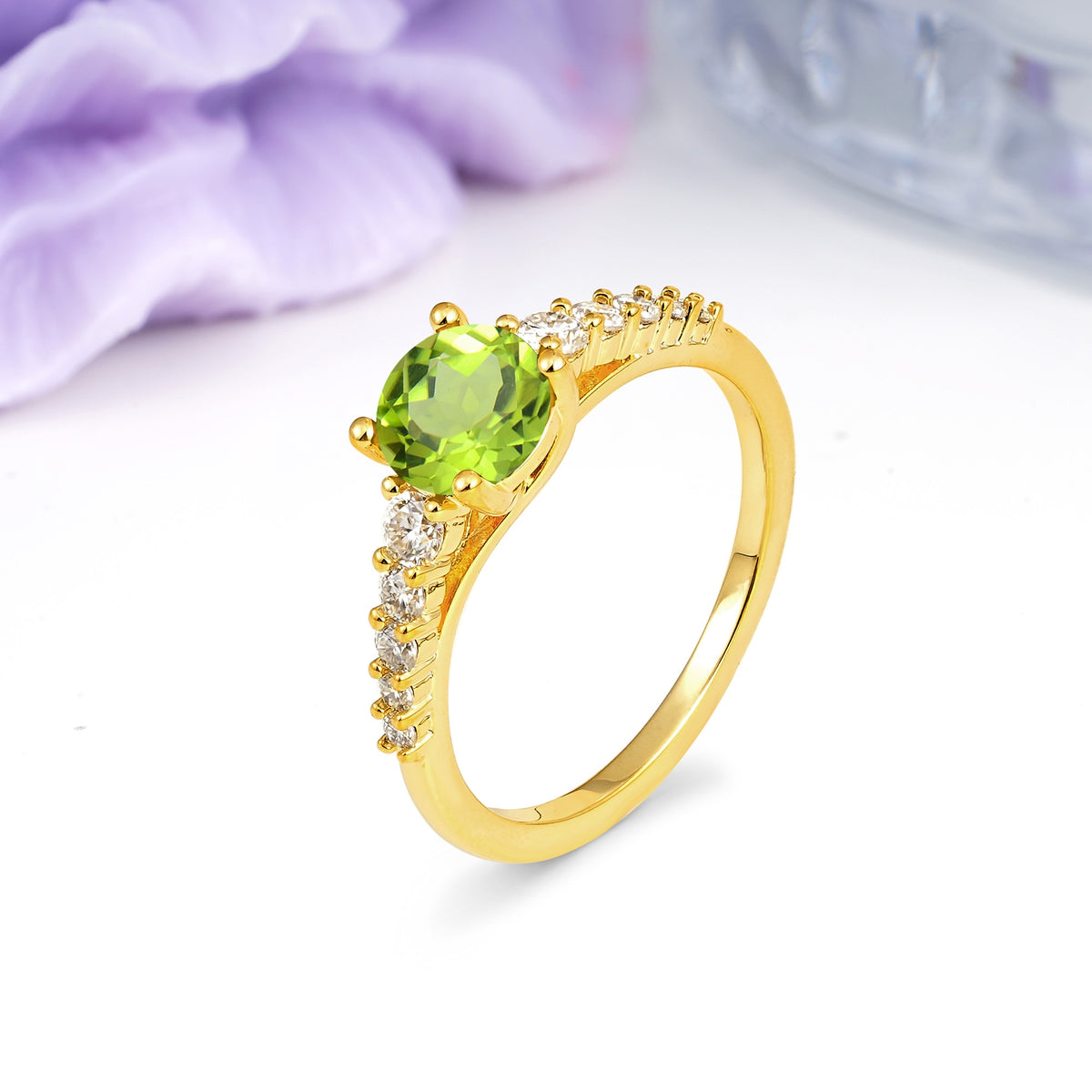 Classic Pavé-Set Ring: Simple 4-Prong Round Cut Peridot Engagement Ring - Additional view