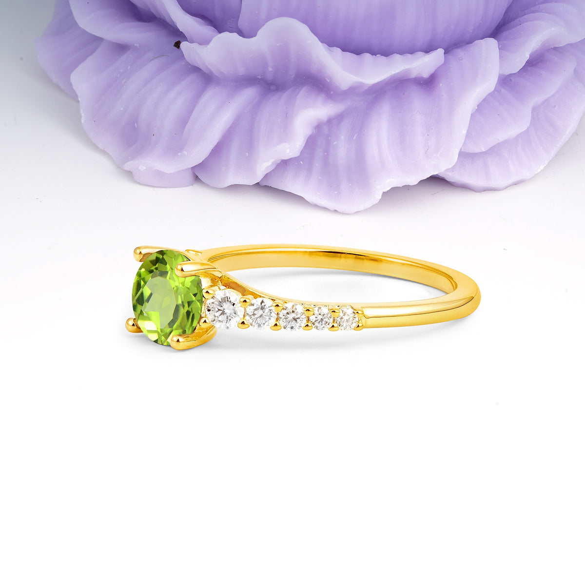 Classic Pavé-Set Ring: Simple 4-Prong Round Cut Peridot Engagement Ring - Additional view