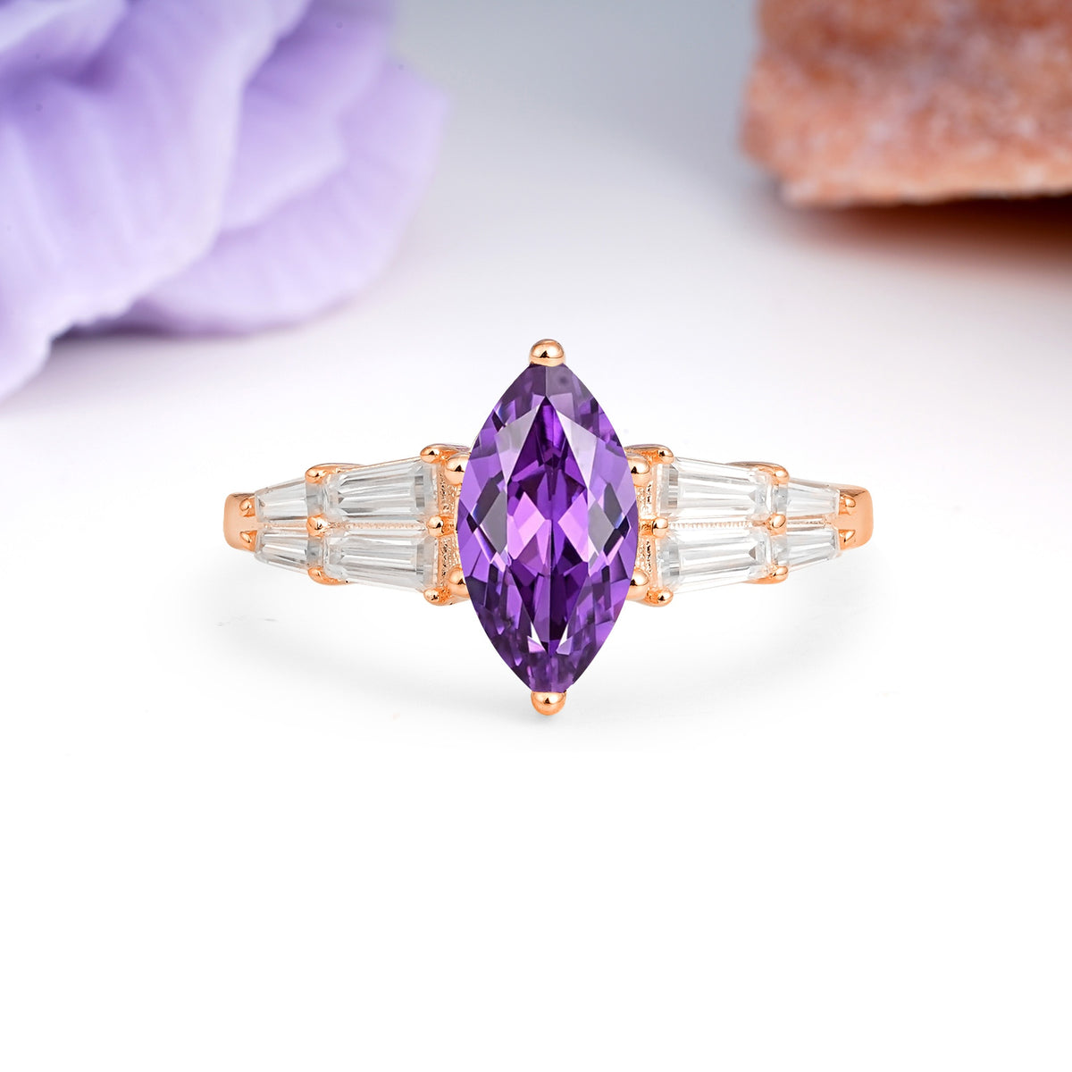 Classic 6-Prong Marquise Cut Amethyst Engagement Ring - Additional view