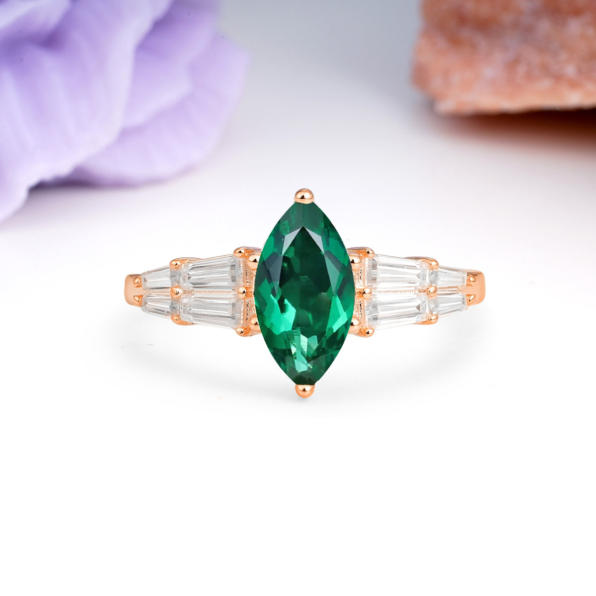 Classic 6-Prong Marquise Cut Emerald Engagement Ring - Additional view