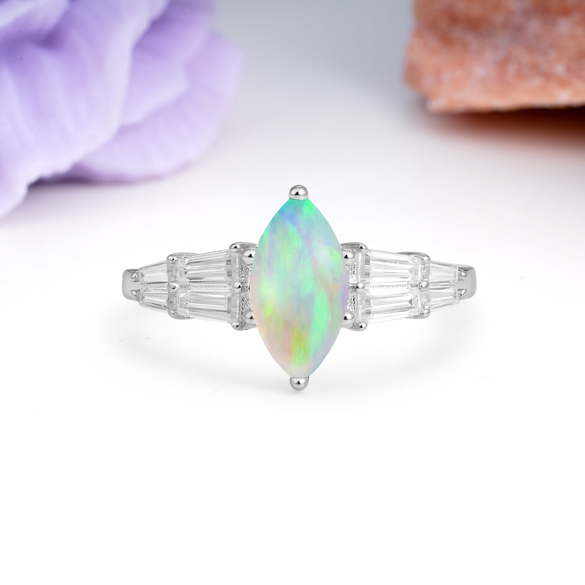 Classic 6-Prong Marquise Cut Fire Opal Engagement Ring - Additional view