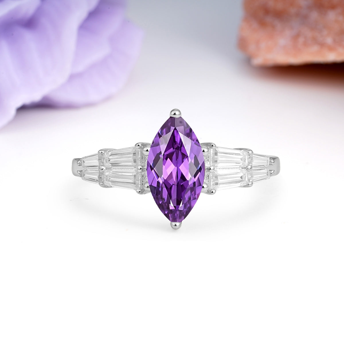 Classic 6-Prong Marquise Cut Amethyst Engagement Ring - Additional view