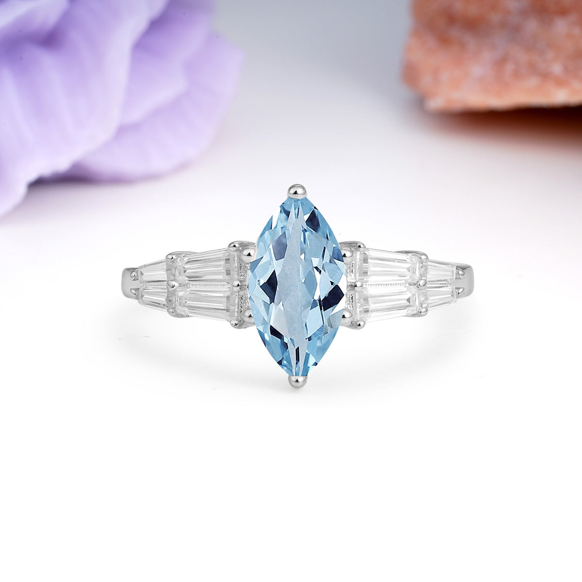 Classic 6-Prong Marquise Cut Aquamarine Engagement Ring - Additional view