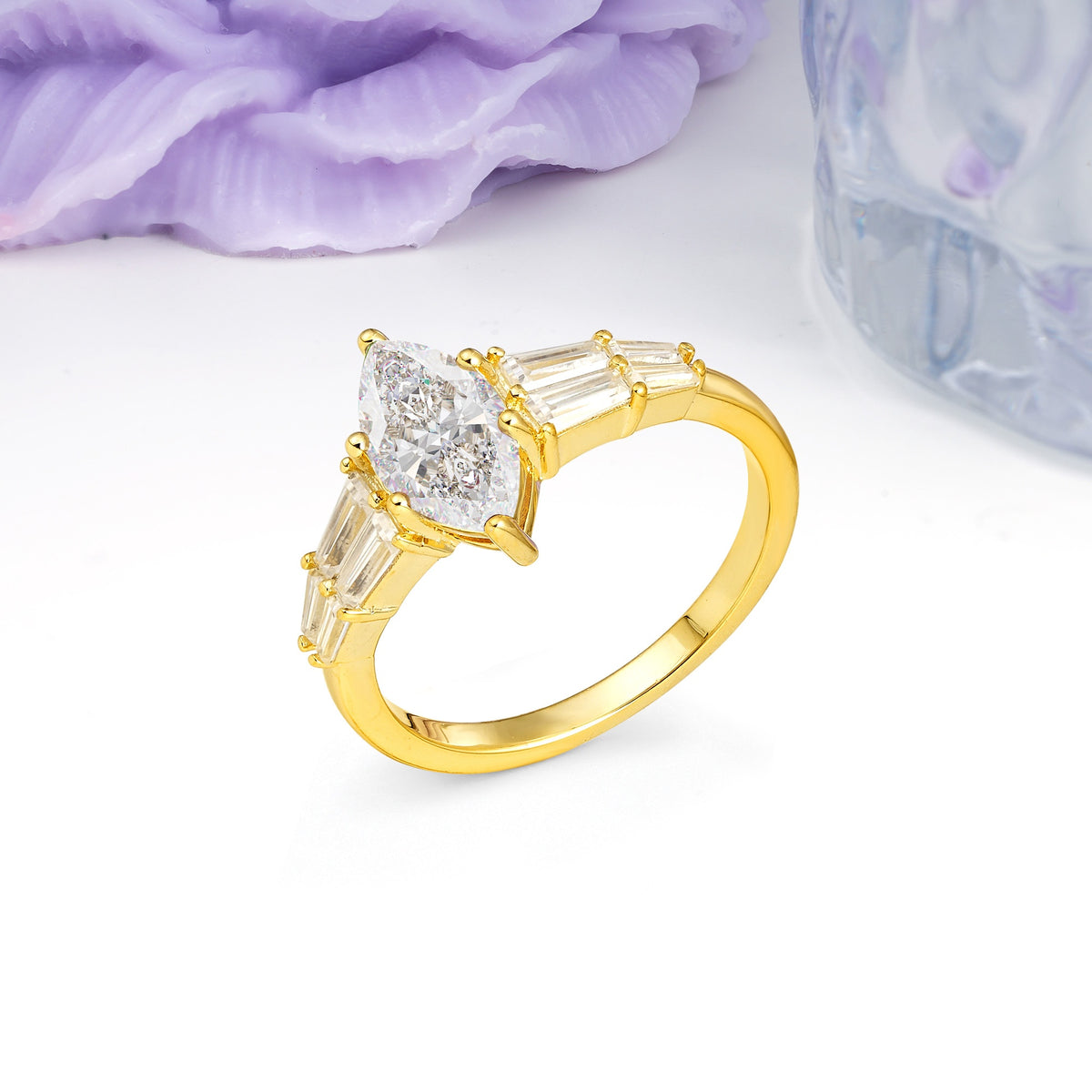 Classic 6-Prong Marquise Cut Moissanite Engagement Ring - Additional view